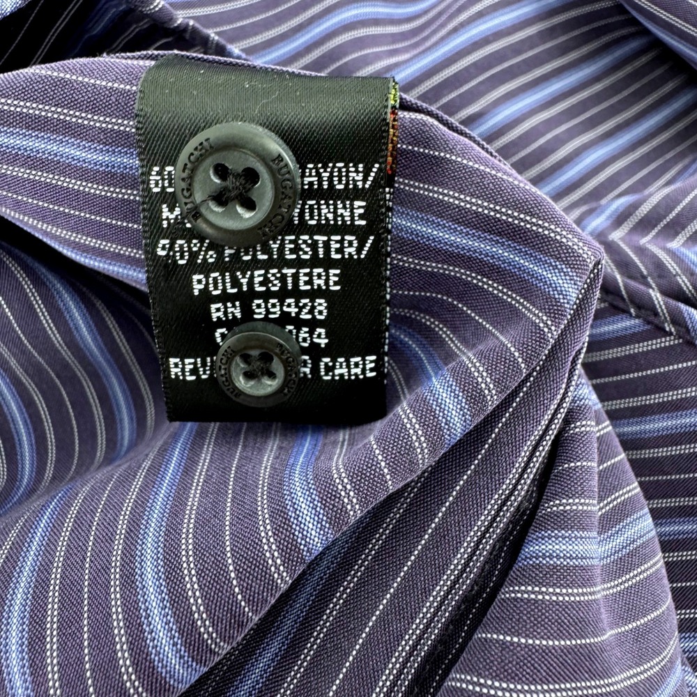 Bugatchi Uomo Men Large Purple Blue Striped Rayon Blend Long Sleeve Button Shirt - Picture 7 of 7